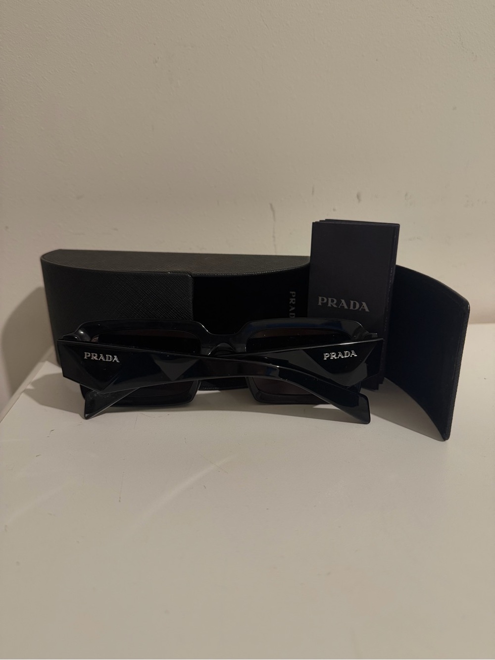 Prada Black Rectangular Unisex Sunglasses